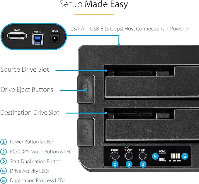 StarTech.com Standalone Hard Drive Duplicator, External Dual Bay USB 3.0 /