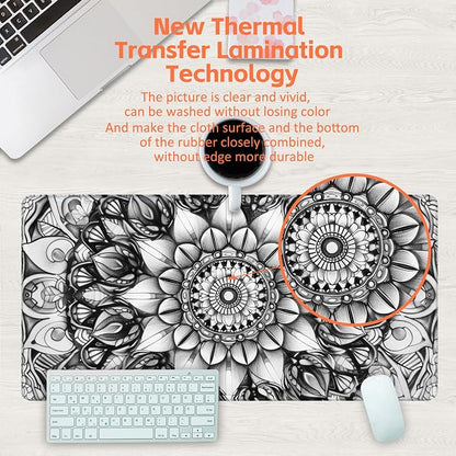 Large Gaming Mouse Pad for Desk, Mandala Flower Desk Pad, 31.5"x15.7" Extended