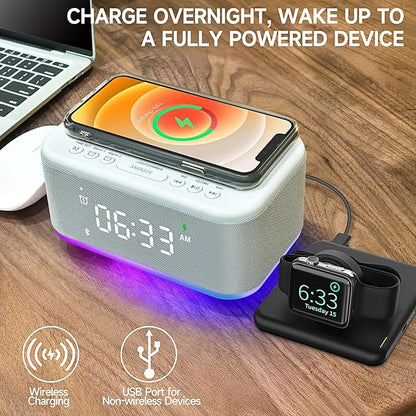 Alarm Clock Speaker Wireless Charger, Digital Alarm Clocks Bedrooms Bluetooth