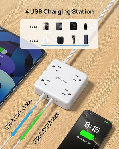 TROND 360° Rotating Plug Power Strip, 5FT Flat Extension Cord